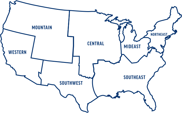 map of the USA with regional borders